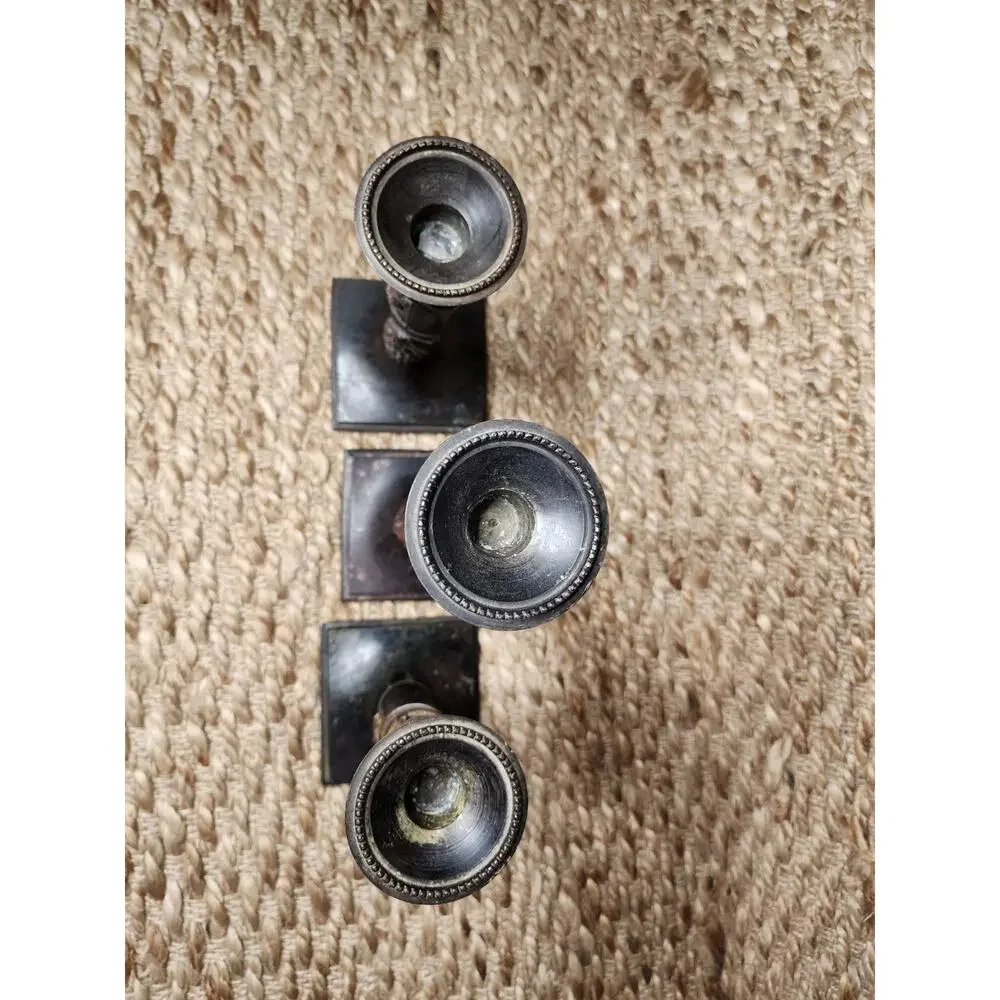 3 Vintage Traditional Italian Cast Iron Bronze Grapevine Candlestick Holders